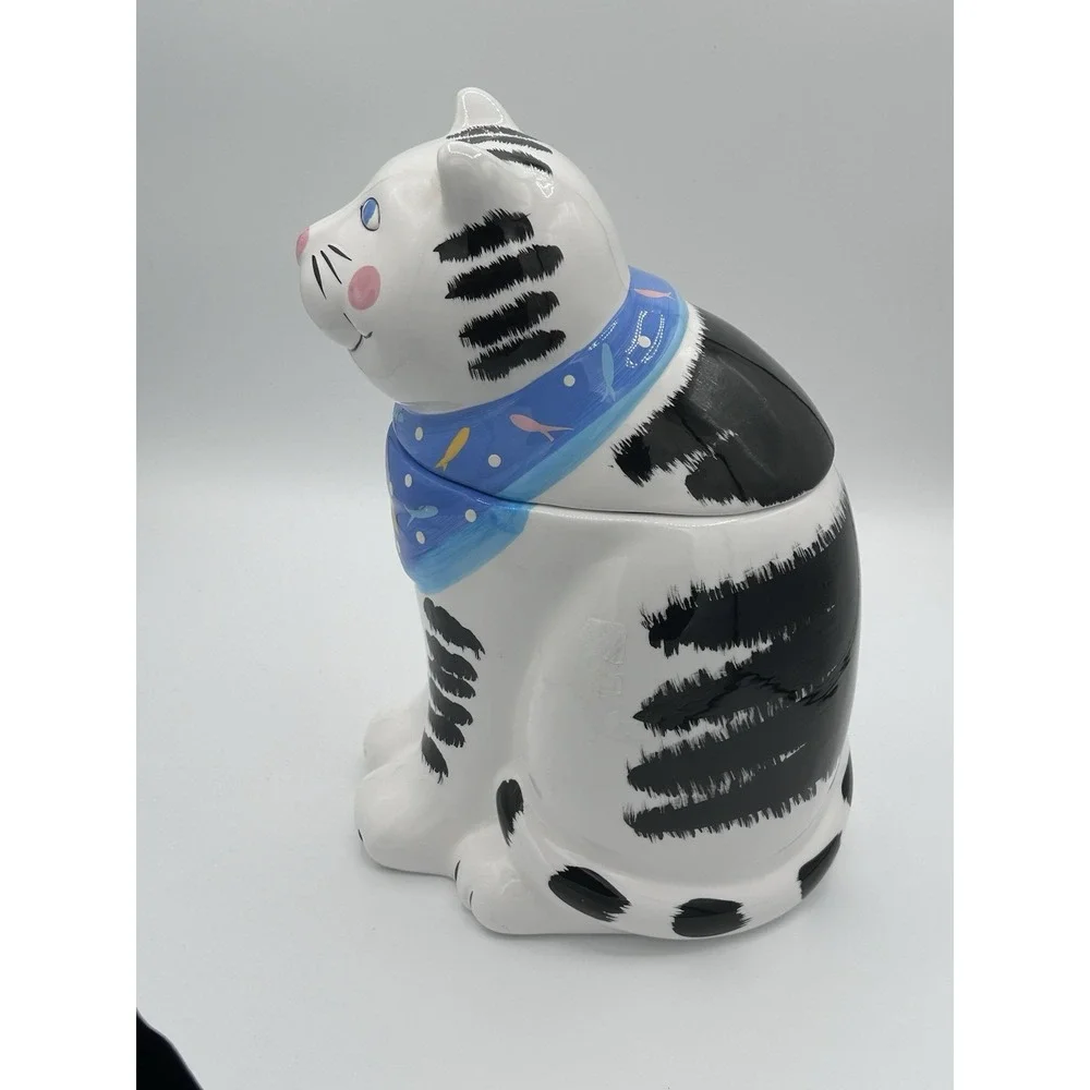 Vtg CoCo Dowley Cat Cookie Jar 1990 Blue Scarf Collectible Eye-Catching Decor